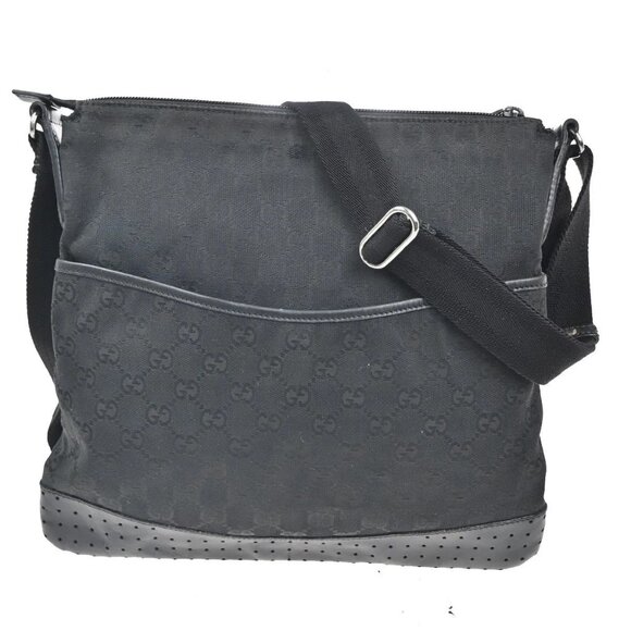 22222_7f50ec26-2a2d-493b-ae93-  GUCCI Logo GG Pattern Square Shoulder Bag Canvas Leather Black SHW Italy 65KC452
